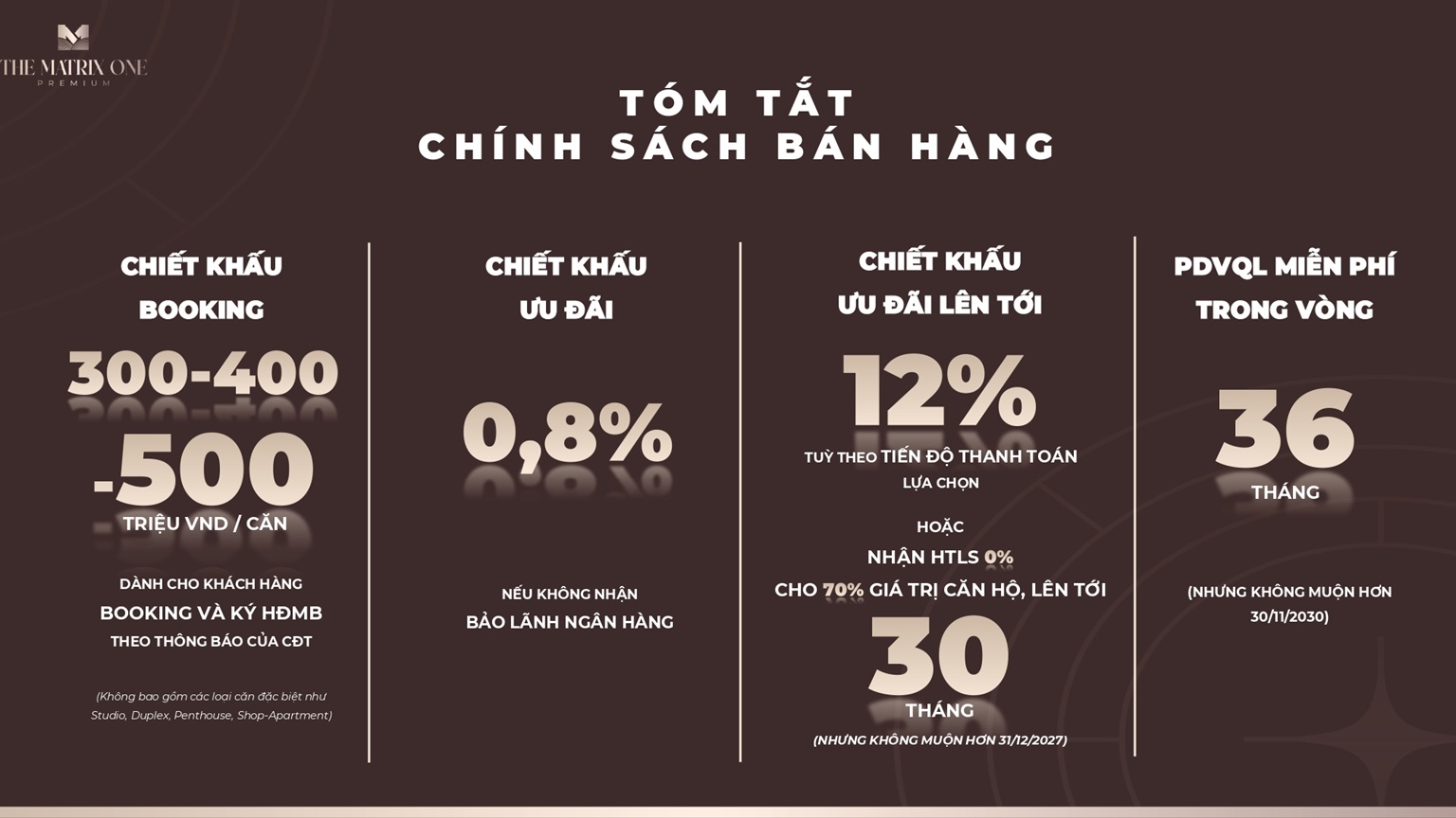 chính sách bán hàng dự án the matrix one premium