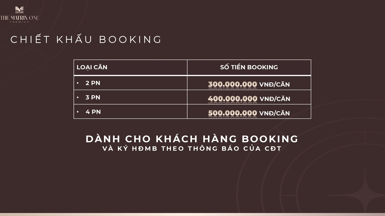 chính sách bán hàng dự án the matrix one premium