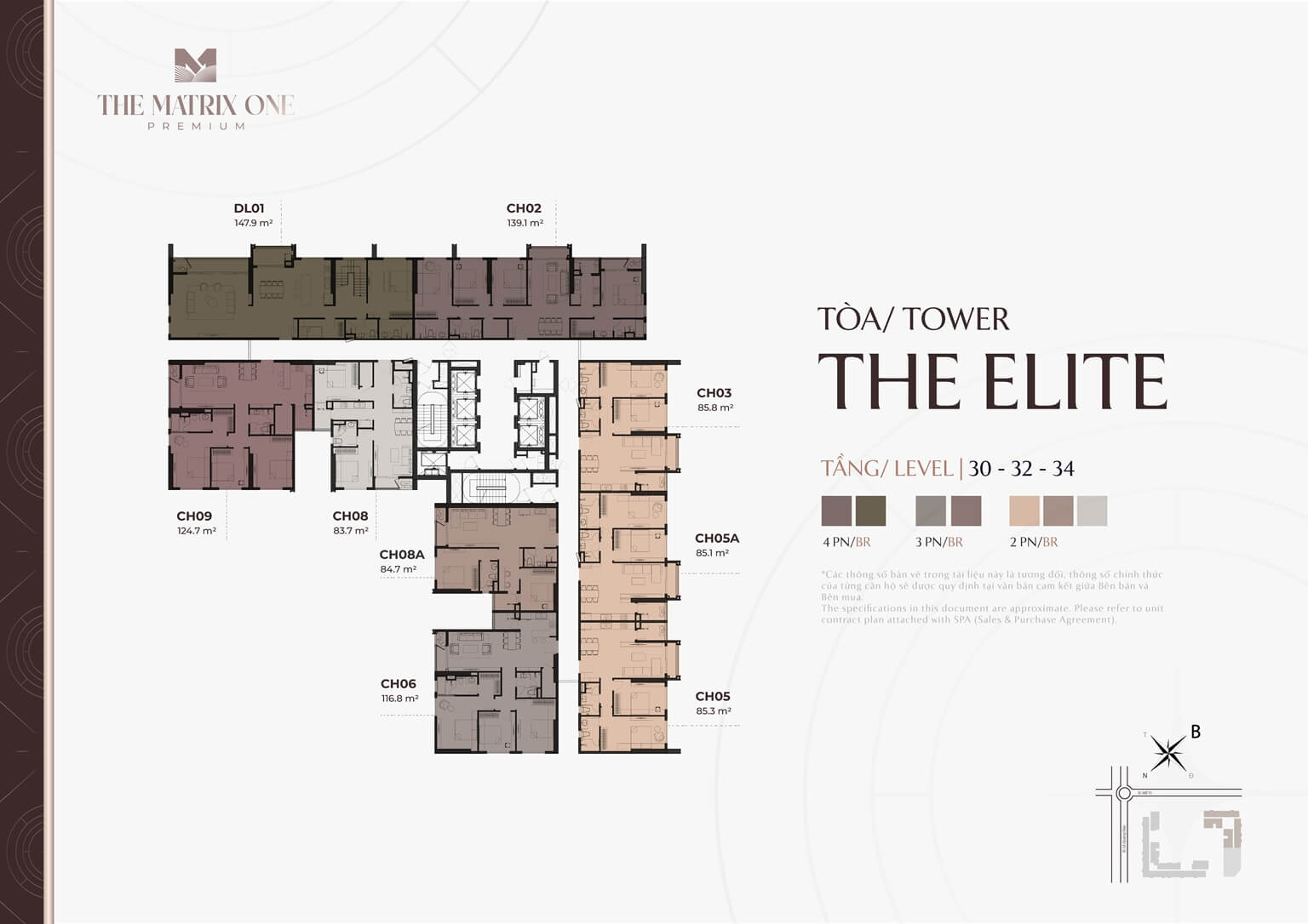 Mặt bằng tầng 30,32,34 tòa The Elite dự án The Matrix One Premium Mễ Trì