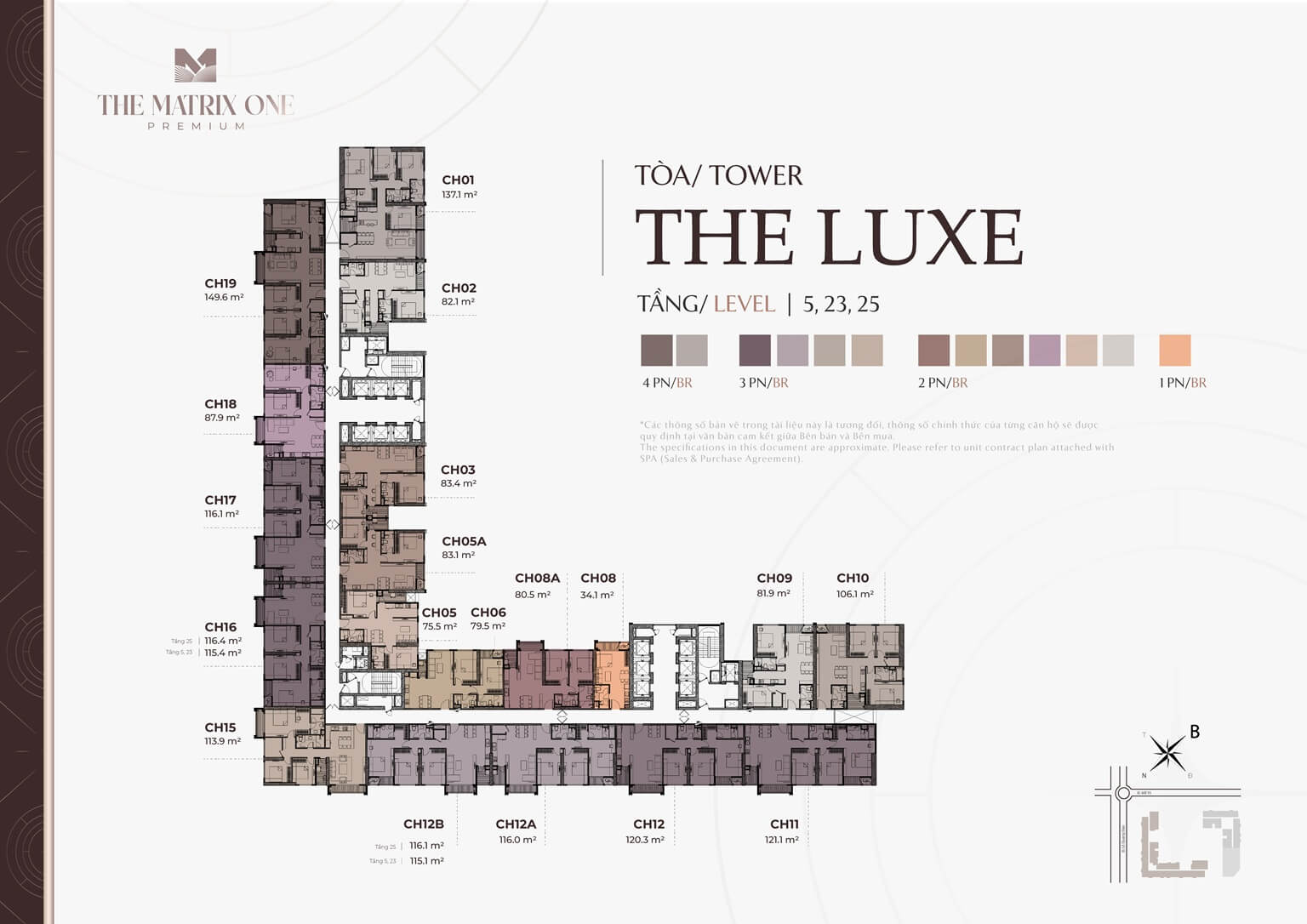 Mặt bằng tầng 5,23,25 tòa The Luxe dự án The Matrix One Premium Mễ Trì