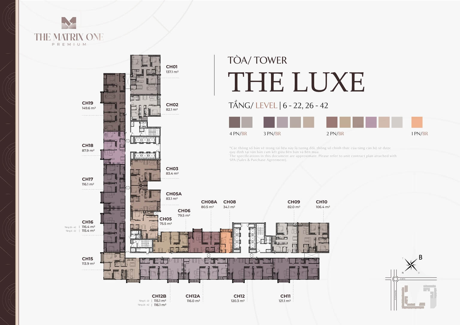 Mặt bằng tầng 6-22 và 26-42 tòa The Luxe dự án The Matrix One Premium Mễ Trì